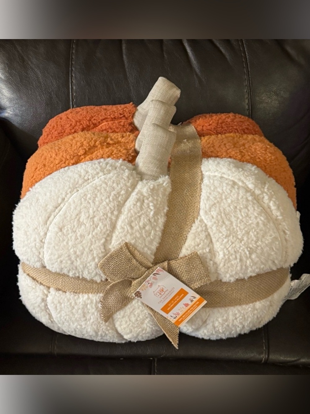 Rachel Ashwell Plush Pumpkin Throw Pillow - Cream & Orange